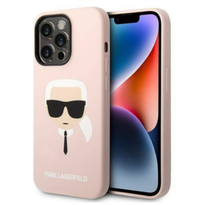 Originalen KARL LAGERFELD ovitek MagSafe ovitek iPhone 14 Pro Max - Karls Head -  roza silikonska zaščita - KLHMP14XSLKHLP