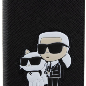Originalen KARL LAGERFELD NFT ovitek iPhone 15 - Saffiano Karl and Choupette - knjiga črna - KLBKP15SSANKCPK