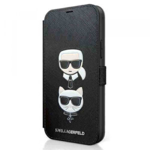 Originalen KARL LAGERFELD ovitek iPhone 12 in 12 Pro - Heads - knjiga črna - KLFLBKP12MSAKICKCBK