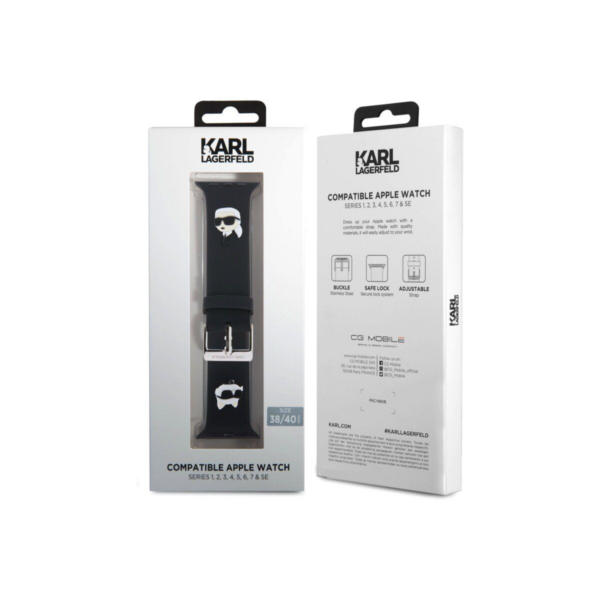 Karl Lagerfeld silikonski pašček za uro za Apple Watch 38 / 40 / 41 mm - Heads - črn - KLAWMSLKCNK - Image 3