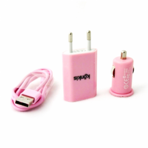 Konkis 3v1 microUSB Combo (hišni in avtopolnilec + podatkovni kabel) pink - Image 3