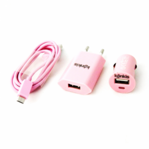 Konkis 3v1 microUSB Combo (hišni in avtopolnilec + podatkovni kabel) pink - Image 4