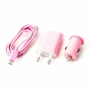 Konkis 3v1 microUSB Combo (hišni in avtopolnilec + podatkovni kabel) pink - Image 5