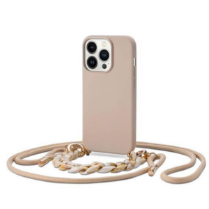 Liquid silikonski ovitek za iPhone 14 Pro - bež z vrvico in zapestnico