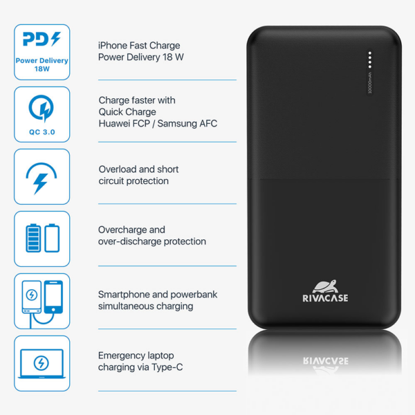 RIVACASE VA2531 zunanja baterija powerbank 10.000 mAh 18W - črna - Image 12