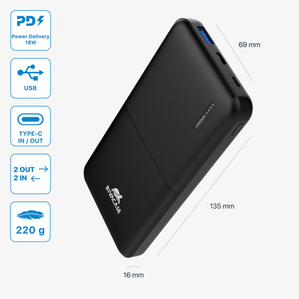 RIVACASE VA2531 zunanja baterija powerbank 10.000 mAh 18W - črna - Image 15