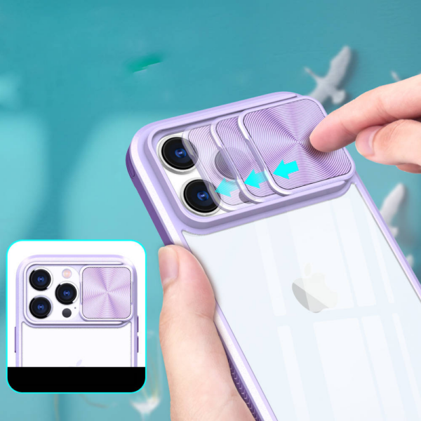 Onasi Lens Cover silikonski ovitek zaščita za iPhone 15 Pro Max - prozorno/vijola - Image 2