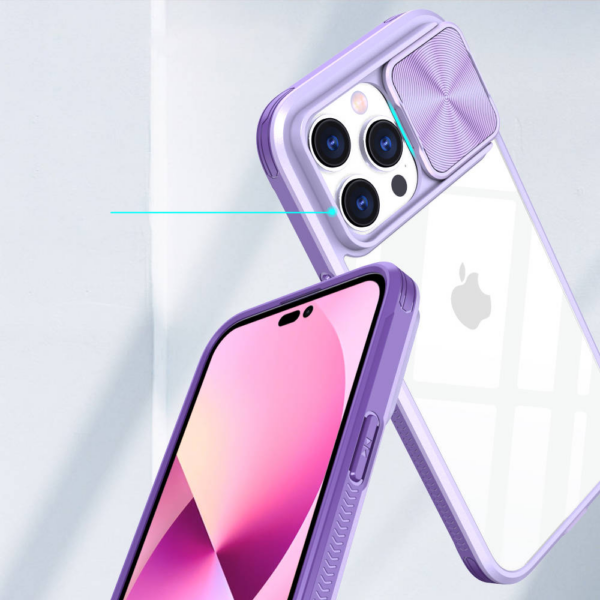 Onasi Lens Cover silikonski ovitek zaščita za iPhone 15 Pro Max - prozorno/vijola - Image 3
