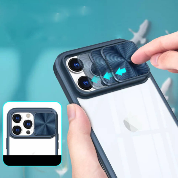 Onasi Lens Cover silikonski ovitek zaščita za iPhone 15 Pro Max - prozorno/moder - Image 3