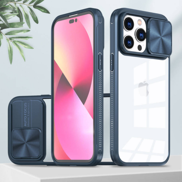 Onasi Lens Cover silikonski ovitek zaščita za iPhone 15 Pro Max - prozorno/moder - Image 4