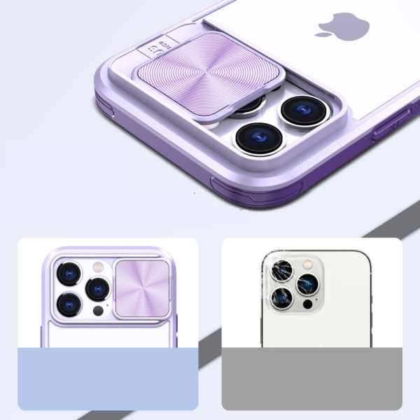 Onasi Lens Cover silikonski ovitek zaščita za iPhone 15 Pro Max - prozorno/vijola - Image 5