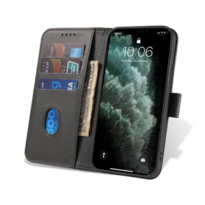 Onasi Wallet denarnica usnjena preklopna torbica iPhone 15 - črna
