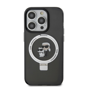 Originalen KARL LAGERFELD MagSafe ovitek iPhone 16 Pro Max - S stojalom - Karls full body - prozorno črn - KLHMP16XHMRSKCK