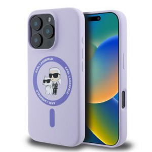 Originalen KARL LAGERFELD ovitek MagSafe iPhone 16 Pro Max - Karl and Choupette - vijola - KLHMP16XSCMKCRHU