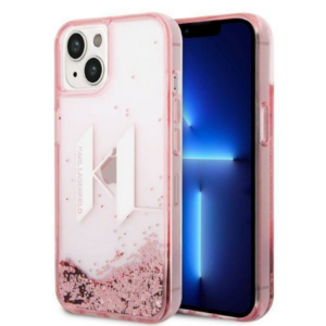 Originalen KARL LAGERFELD ovitek iPhone 14 6.1 - prozorna trda zaščita z roza bleščicami - KLHCP14SLBKLCP