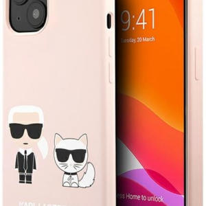 Originalen KARL LAGERFELD ovitek iPhone 14 - Full Bodies Icon - roza silikonska zaščita - KLHMP14SSSKCI