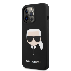 Originalen KARL LAGERFELD ovitek MagSafe ovitek iPhone 13 Pro Max - Karls Head -  črna silikonska zaščita - KLHMP13XSLKHB
