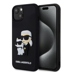 Originalen KARL LAGERFELD ovitek iPhone 15 6.1 - Full Bodies 3D - črna trda zaščita - KLHCP15S3DRKCNK