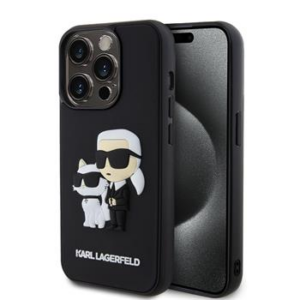 Originalen KARL LAGERFELD ovitek iPhone 15 Pro - Full Bodies 3D - črna trda zaščita- KLHCP15L3DRKCNK