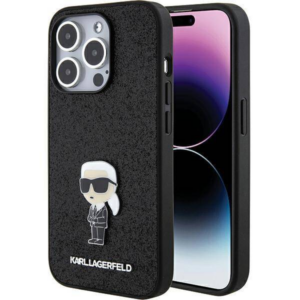 Originalen KARL LAGERFELD ovitek iPhone 15 Pro Max - Glitter IML NFT Iconic - črn ovitek z bleščicami - KLHCP15XGKNPSK