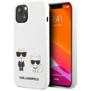 Originalen KARL LAGERFELD ovitek iPhone 14 6.1 - Full Bodies -  bela silikonska zaščita - KLHCP14SSSKCW