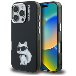 Originalen KARL LAGERFELD ovitek iPhone 16 Pro Max - Aquarelle Choupette - črn - KLHCP16XHMCHAQK