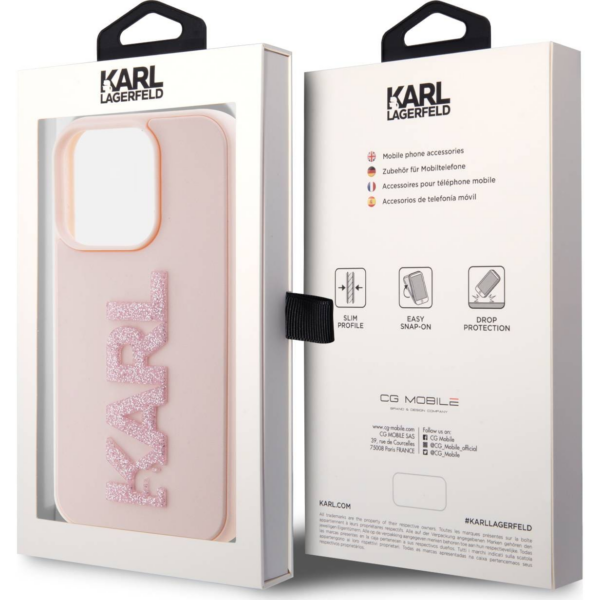 Originalen KARL LAGERFELD ovitek iPhone 15 Pro - Logo 3D - roza zaščita - KLHCP15L3DMBKCP - Image 8