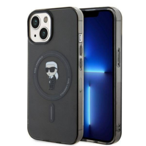 Originalen KARL LAGERFELD MagSafe ovitek iPhone 15, iPhone 14, iPhone 13 6.1 - Karls full body - prozorno črn - KLHMP15SHFCKNOK