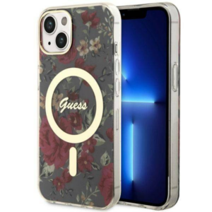 Originalni GUESS ovitek Flowers GUHMP13MHCFWSA z Magsafe za iPhone 13 6.1 - kaki