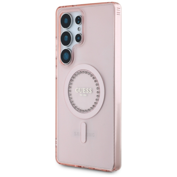 Originalni GUESS ovitek GUHMS25LPFTDTEP za Samsung Galaxy S25 Ultra 5G - MagSafe - roza s kristalčki - Image 2