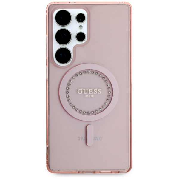 Originalni GUESS ovitek GUHMS25LPFTDTEP za Samsung Galaxy S25 Ultra 5G - MagSafe - roza s kristalčki - Image 3