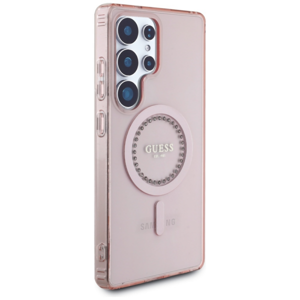 Originalni GUESS ovitek GUHMS25LPFTDTEP za Samsung Galaxy S25 Ultra 5G - MagSafe - roza s kristalčki - Image 4