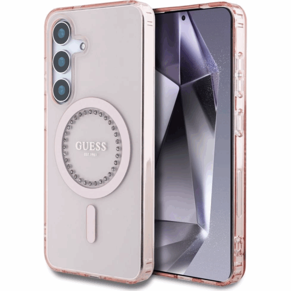 Originalni GUESS ovitek GUHMS25SPFTDTEP za Samsung Galaxy S25 5G - MagSafe - roza s kristalčki