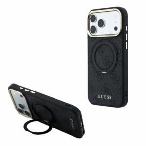 Originalni Guess ovitek PU 4G Ring Stand MagSafe  za iPhone 18 Pro Max / iPhone 17 Pro Max, črn