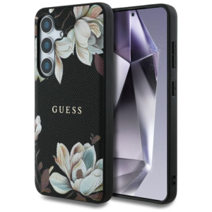 Originalni GUESS ovitek za Samsung Galaxy S25 5G - MagSafe - Printed Flower - črn - GUHMS25SPGNMPLMK