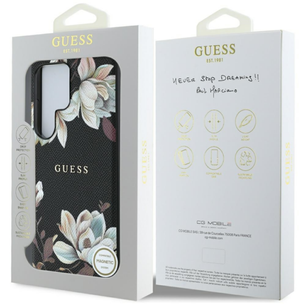 Originalni GUESS ovitek za Samsung Galaxy S25 Ultra 5G - MagSafe - Printed Flower - črn - GUHMS25LPGNMPLMK - Image 8