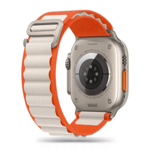 Pašček za uro Apple Watch 4 / 5/ 6 / 7 / 8 / SE / Ultra (42 / 44 / 45 / 49 mm) - oranžno bel