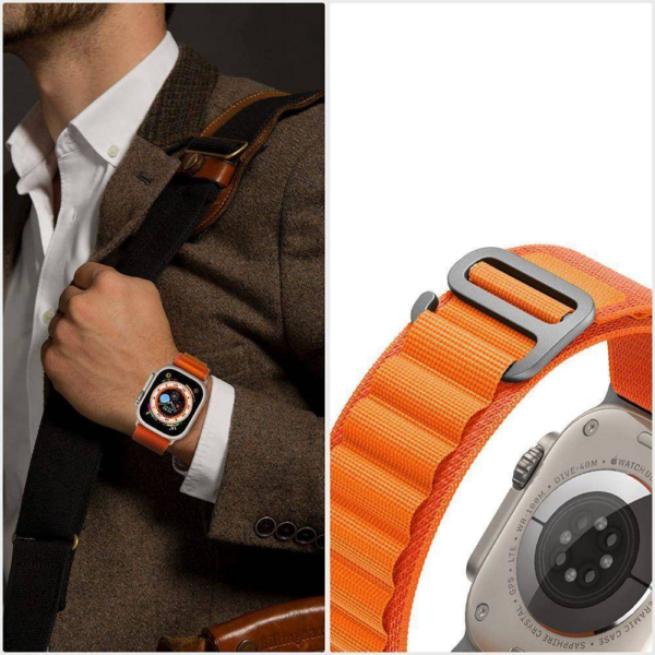 Pašček za uro Apple Watch 4 / 5/ 6 / 7 / 8 / SE / Ultra (42 / 44 / 45 / 49 mm) - oranžno bel - Image 2