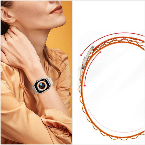 Pašček za uro Apple Watch 4 / 5/ 6 / 7 / 8 / SE / Ultra (42 / 44 / 45 / 49 mm) - oranžno bel - Image 3