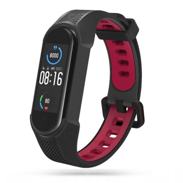 Pašček za uro Xiaomi Mi Band 5, 6 in 7 - črno rdeč - Image 2