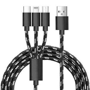 Podatkovni kabel 5A Super Charge  - 3v1 - Lightning, Micro USB, Type C - pleten in ploščat