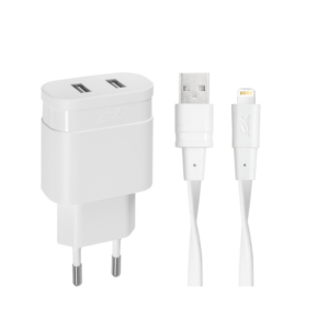 RIVACASE hišni polnilec PS4125 WD2 3,4A + podatkovno polnilni kabel Lightning Apple iPhone 13 - bel