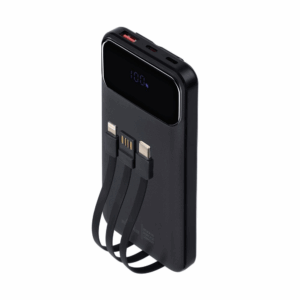 RIVACASE prenosna baterija/powerbank VA2211 10.000 mAh 22,5W, z LCD ekranom in 3x podatkovni kabli (Type-C, Lightning, USB-A) - za vse telefone in tablice
