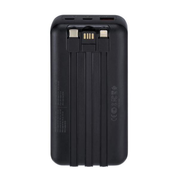 RIVACASE Prenosna baterija VA2221 ("Powerbank") 20.000 mAh 22,5W, črn, z LCD ekranom in 3x podatkovni kabli (Type-C, Lightning, USB-A) za vse telefone in tablice - Image 5