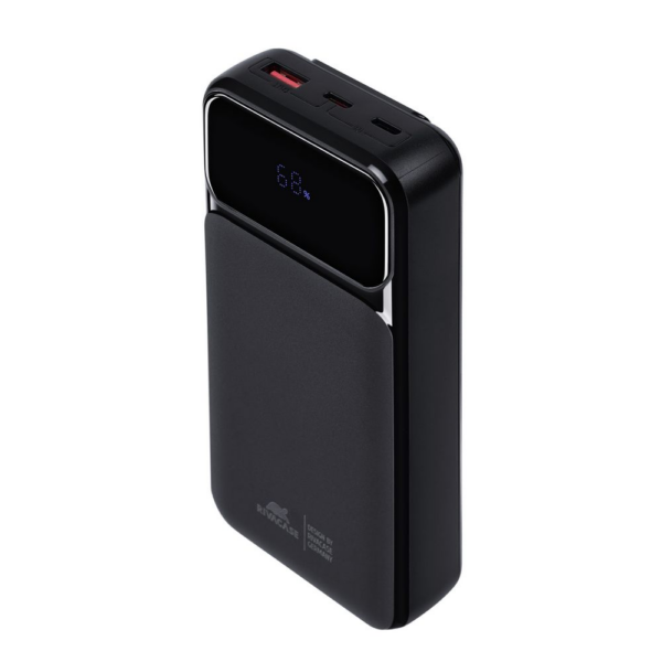 RIVACASE Prenosna baterija VA2221 ("Powerbank") 20.000 mAh 22,5W, črn, z LCD ekranom in 3x podatkovni kabli (Type-C, Lightning, USB-A) za vse telefone in tablice - Image 9