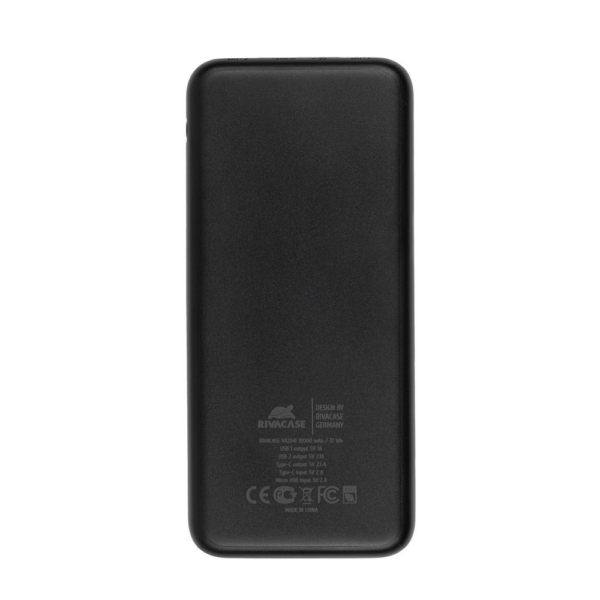 RIVACASE Prenosna baterija VA2041 ("Powerbank") 10.000 mAh 10W, črn z Type-C in 2x USB-A izhodi ter LED indikatorjem, ki omogoča simultano polnjenje 3 naprav - Image 3