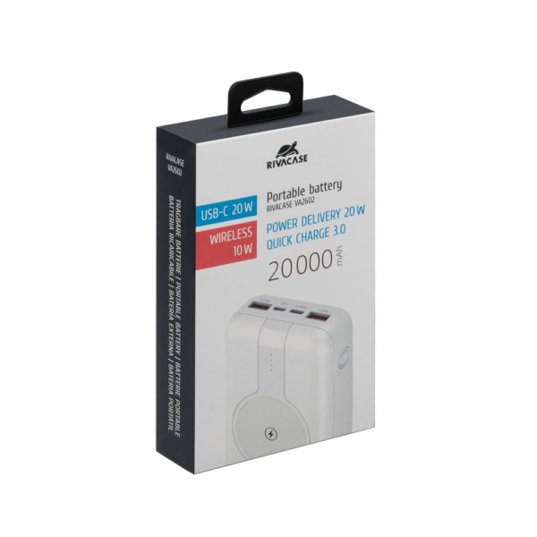 RIVACASE VA2602 zunanja baterija powerbank z brezžičnim polnjenjem 20.000 mAh 20W - bel - Image 4