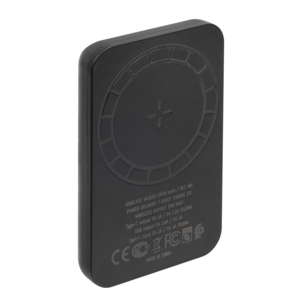 RIVACASE VA2603 MagSafe Magnetic QC / PD zunanja baterija powerbank 5.000 mAh 15W z držalom - črn - Image 3