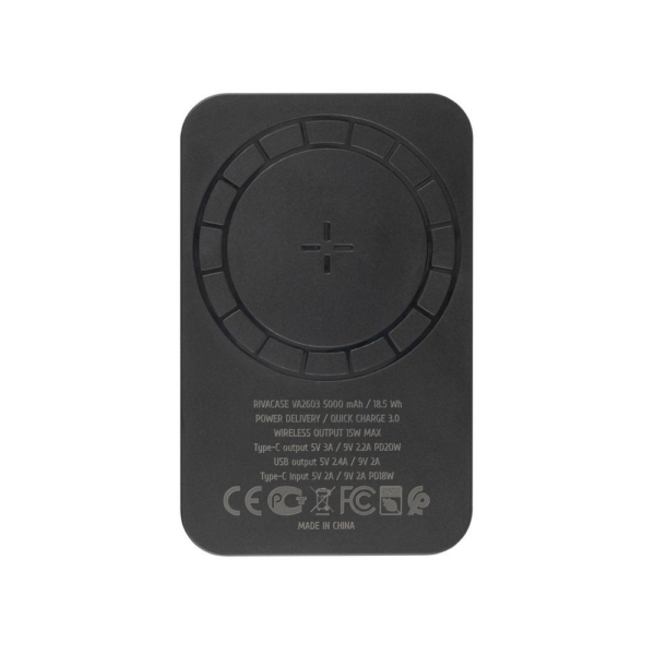 RIVACASE VA2603 MagSafe Magnetic QC / PD zunanja baterija powerbank 5.000 mAh 15W z držalom - črn - Image 4