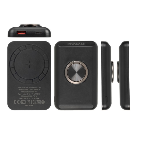 RIVACASE VA2603 MagSafe Magnetic QC / PD zunanja baterija powerbank 5.000 mAh 15W z držalom - črn - Image 8
